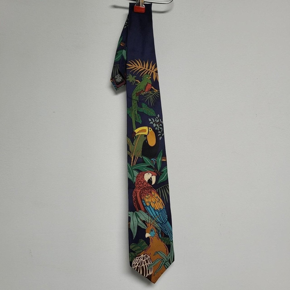 Vintage 1993 Macaw Tucan Bird Silk Tie Mens World Wildlife Fund
